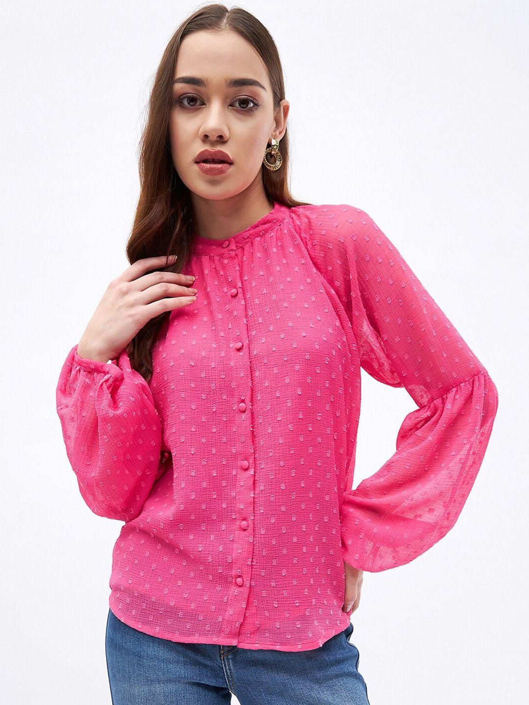 june & harry self design puff sleeves chiffon shirt style top