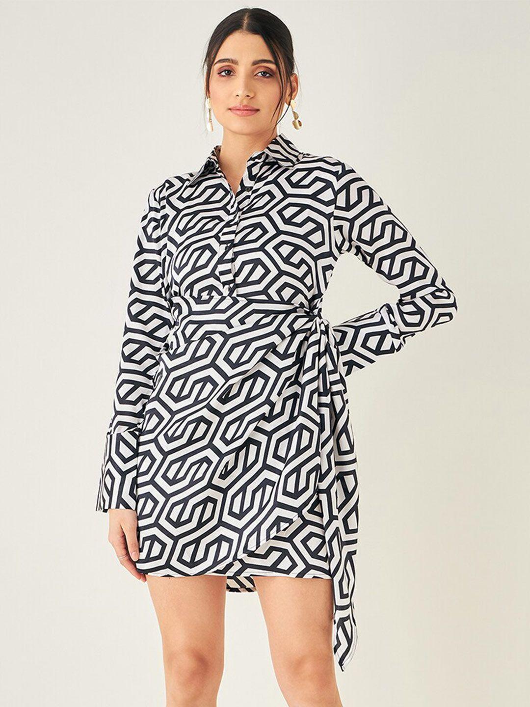 june & harry white animal print satin shirt dress