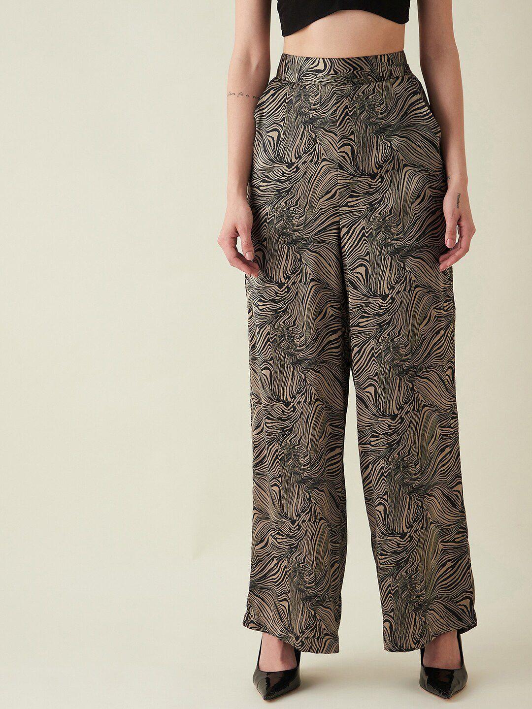 june & harry women animal printed smart straight fit high-rise parallel trousers