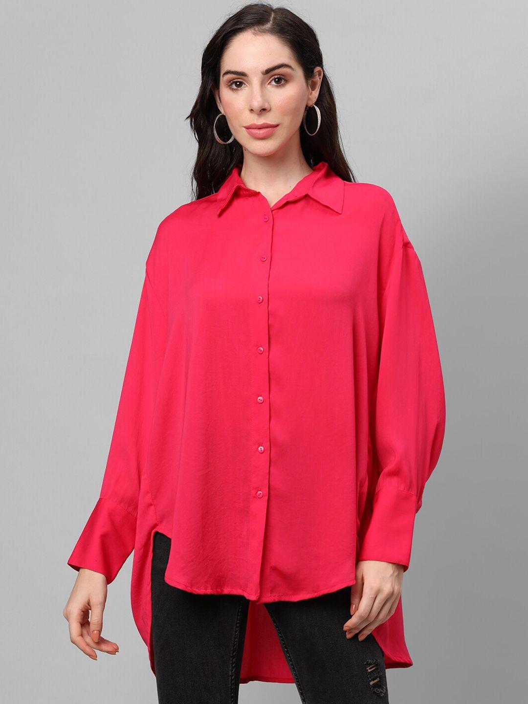 june & harry women magenta solid relaxed shirt