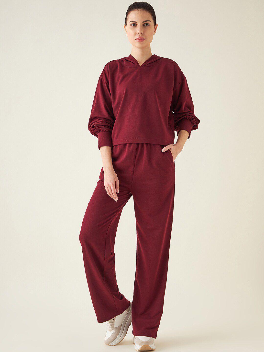 june & harry women maroon red relaxed-fit co-ords set