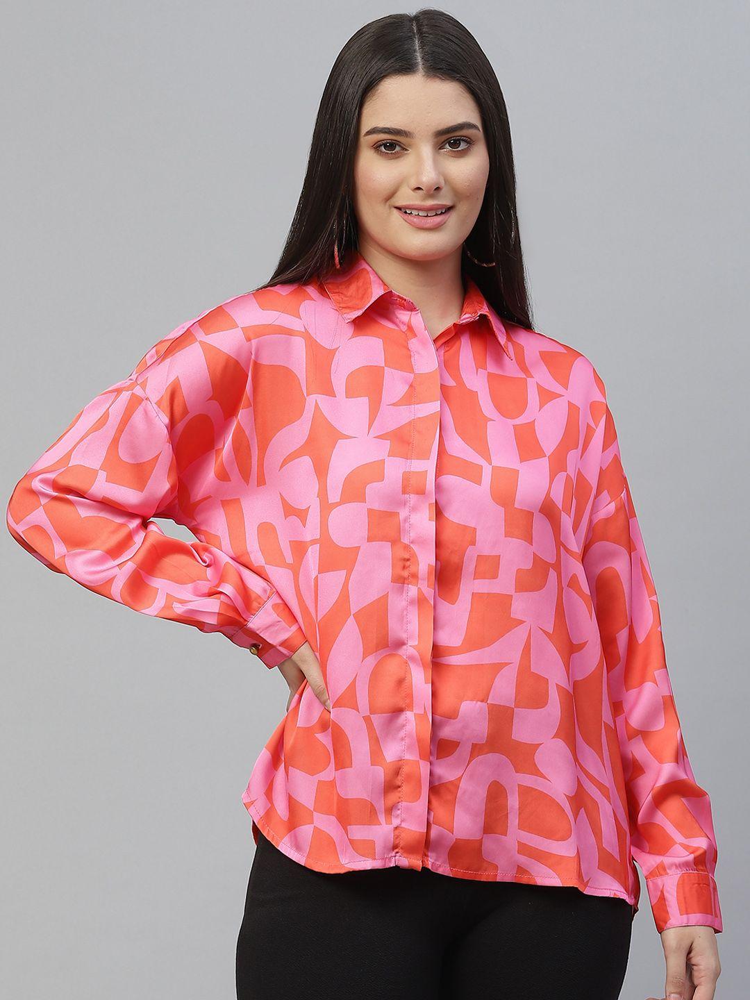 june & harry women pink relaxed fit printed casual shirt