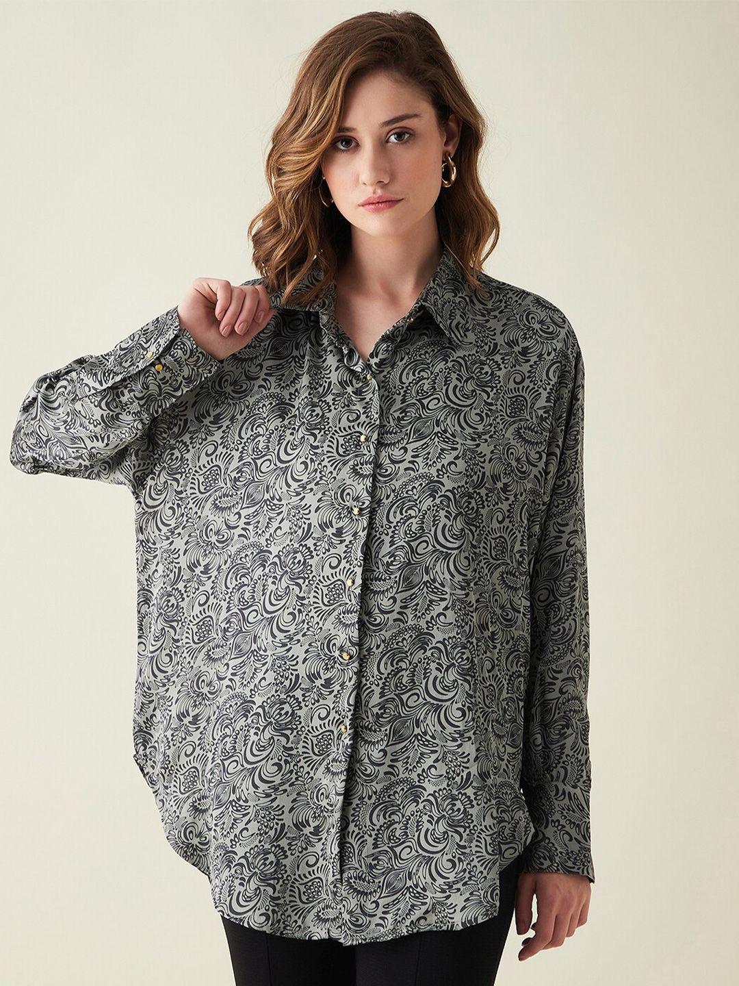 june & harry women printed satin casual shirt