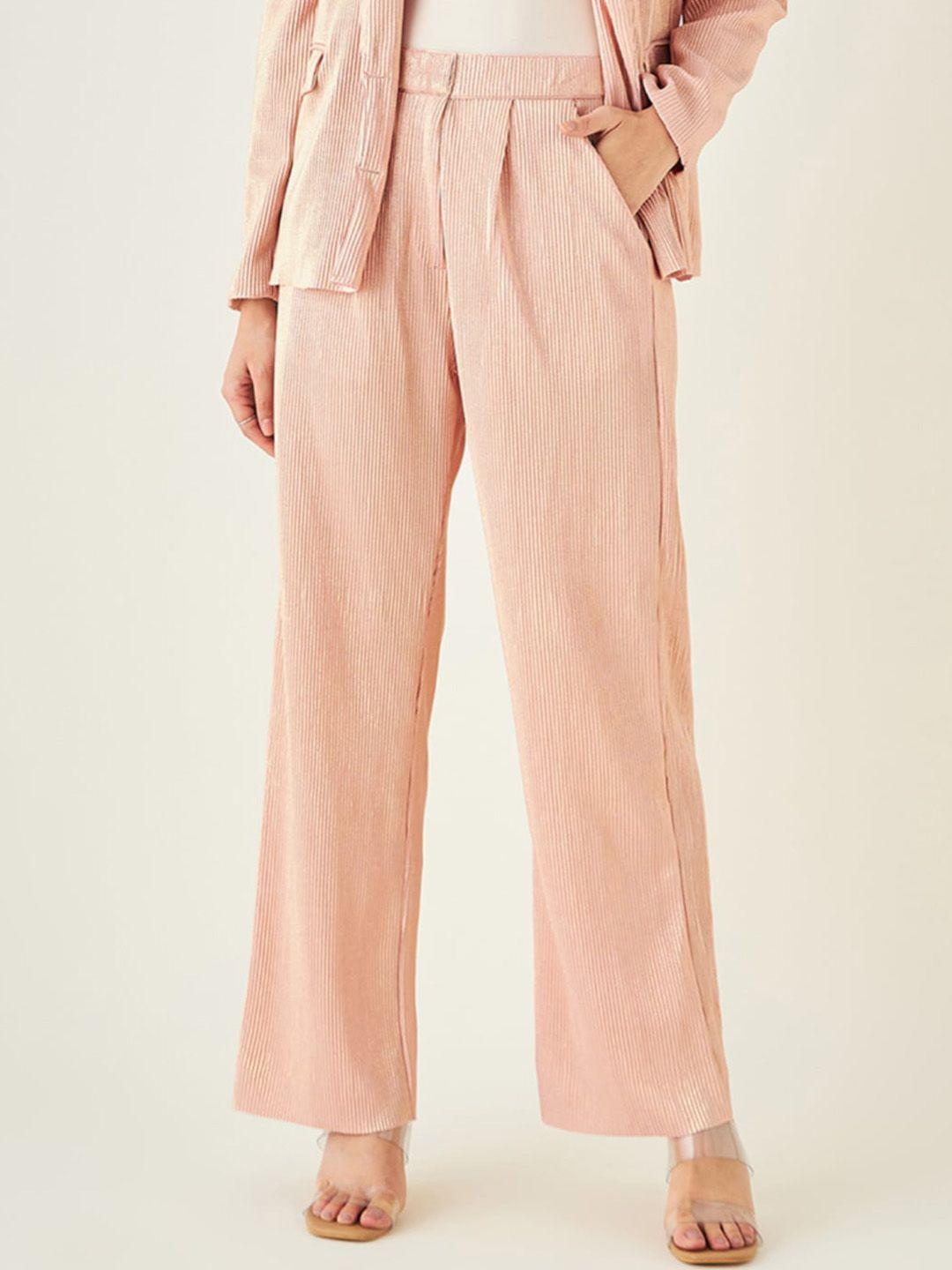 june & harry women relaxed straight fit self design high-rise parallel trousers