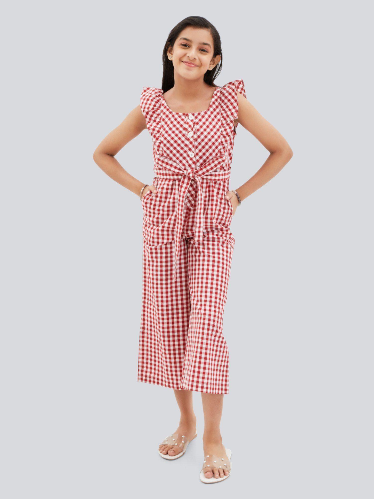 june jumpsuit with belt - red and white gingham check (set of 2)