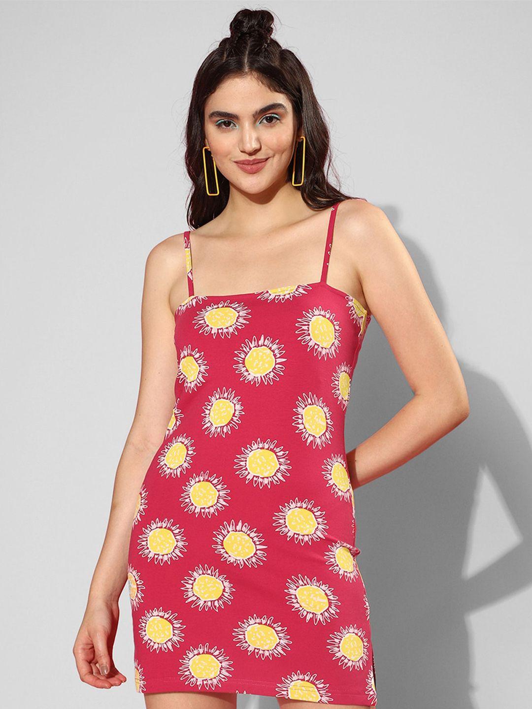 juneberry floral printed shoulder straps cotton sheath mini dress