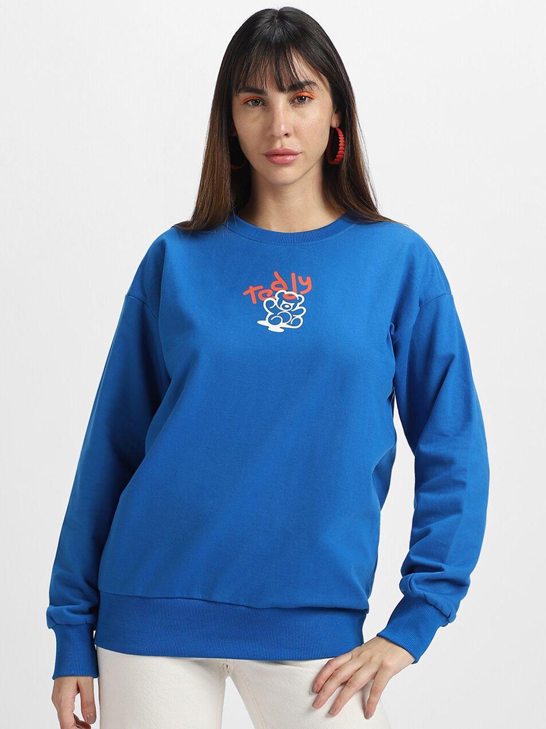 juneberry graphic printed fleece oversized pullover sweatshirt