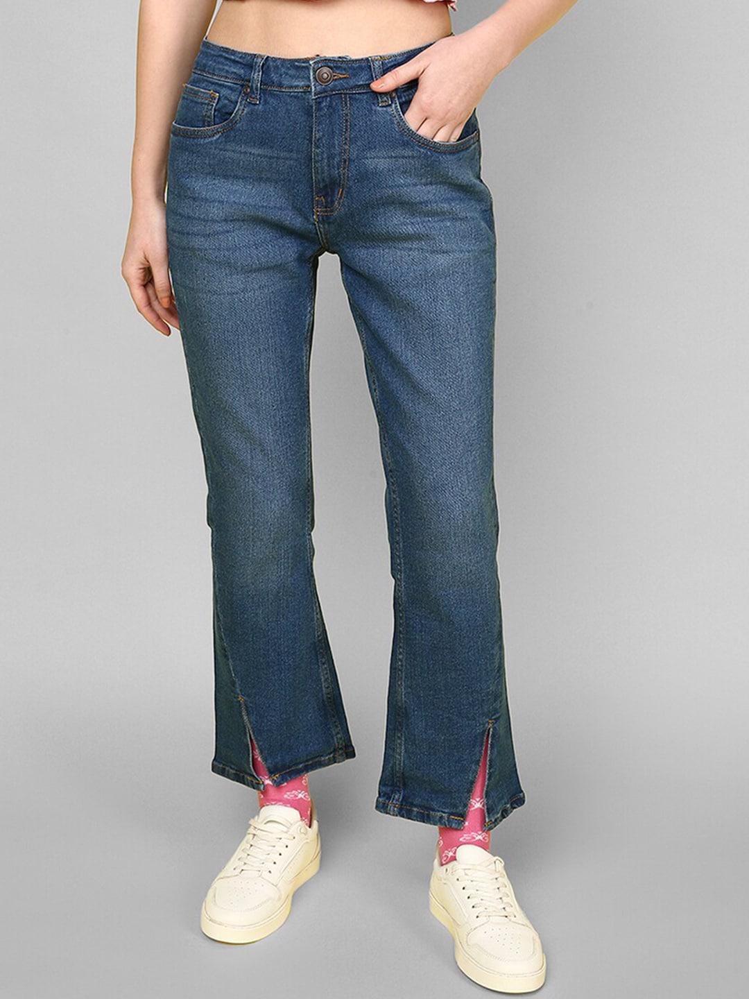 juneberry women original mid-rise low distress light fade stretchable bootcut jeans