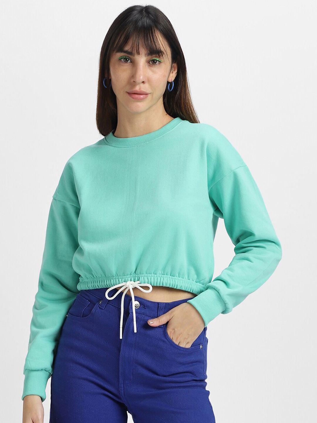 juneberry crew neck fleece cropped pullover sweatshirt