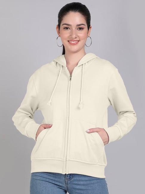 juneberry off white fleece regular fit hooded jacket