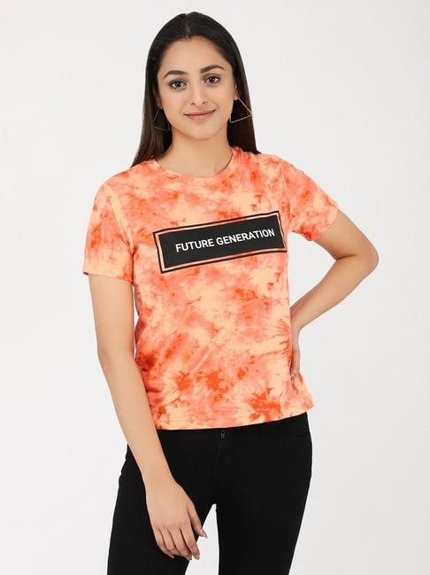 juneberry orange cotton printed t-shirt