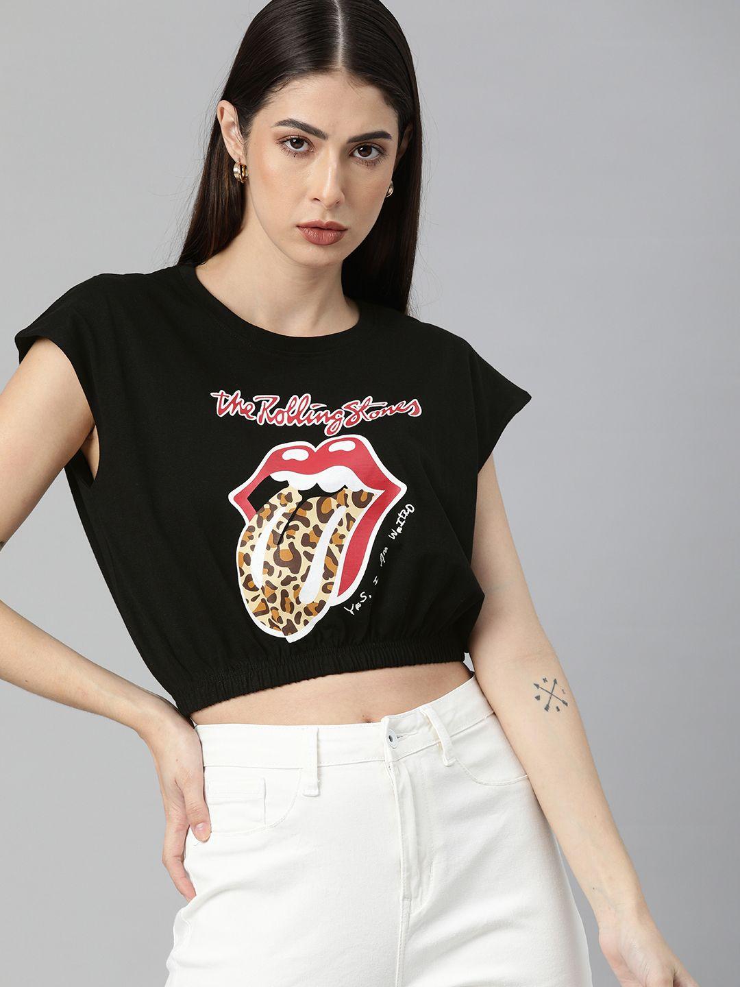 juneberry women black & red extended sleeves crop tshirt