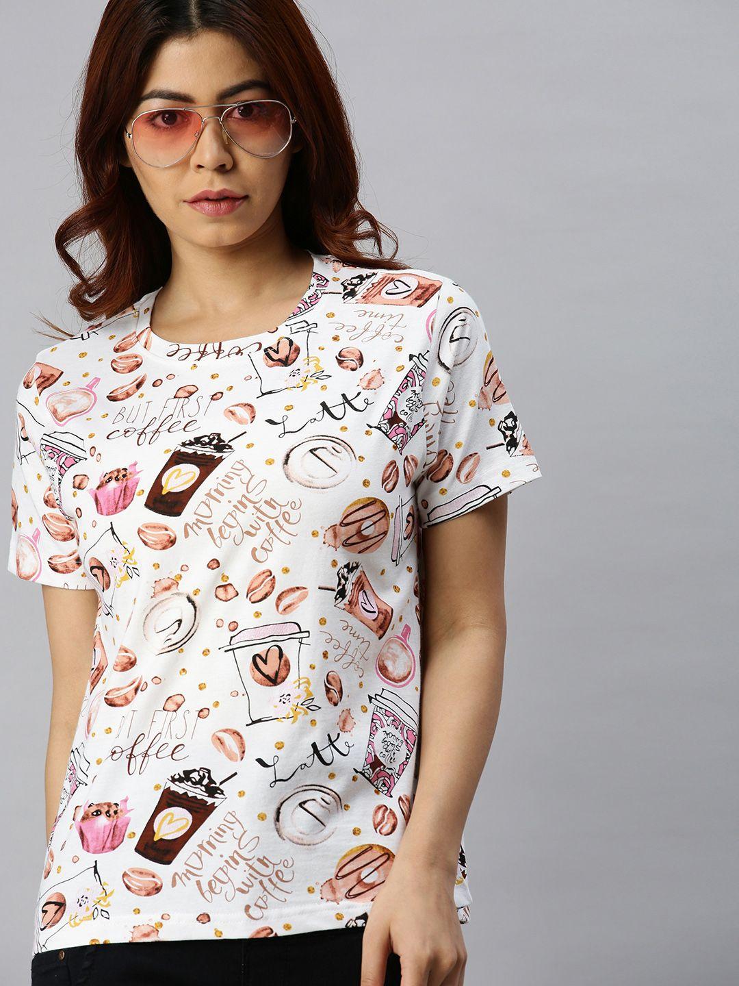 juneberry women white printed round neck t-shirt