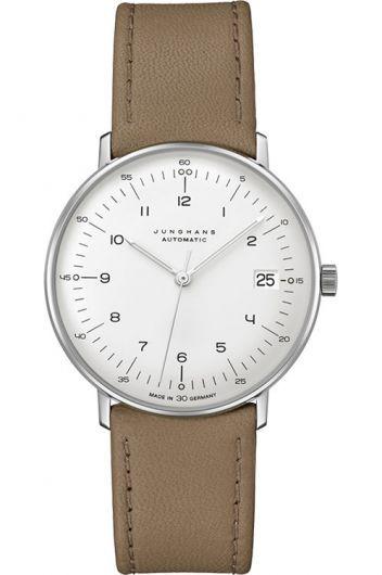 junghans max bill silver dial automatic watch with leather strap for men - 027410702