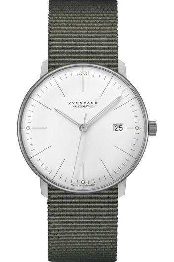 junghans max bill white dial automatic watch with textile strap for men - 027400104
