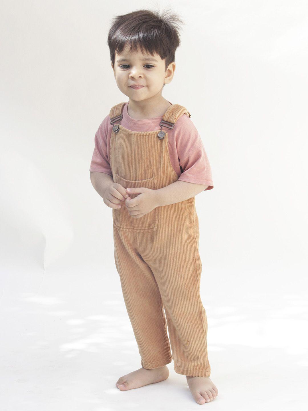 jungleebilli kids brown solid tapered-fit pure cotton dungarees