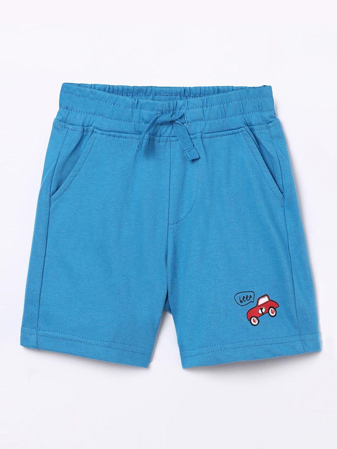 juniors boys blue printed cotton shorts