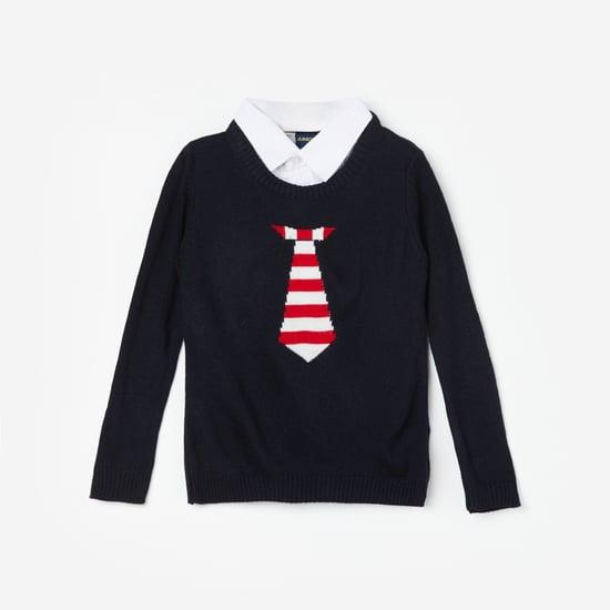 juniors boys knit sweater with tie detail