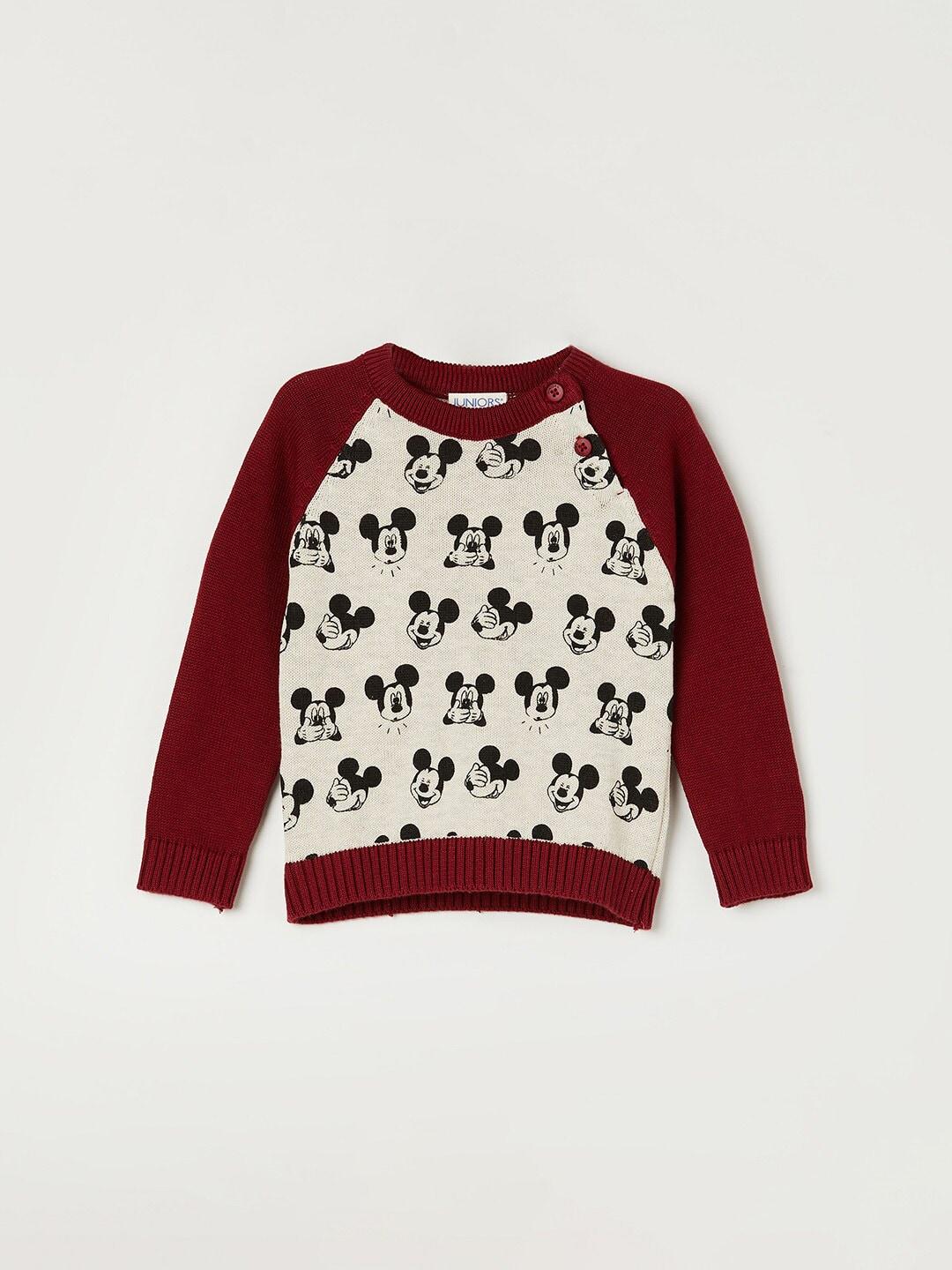 juniors by lifestyle boys maroon & white printed pure cotton pullover