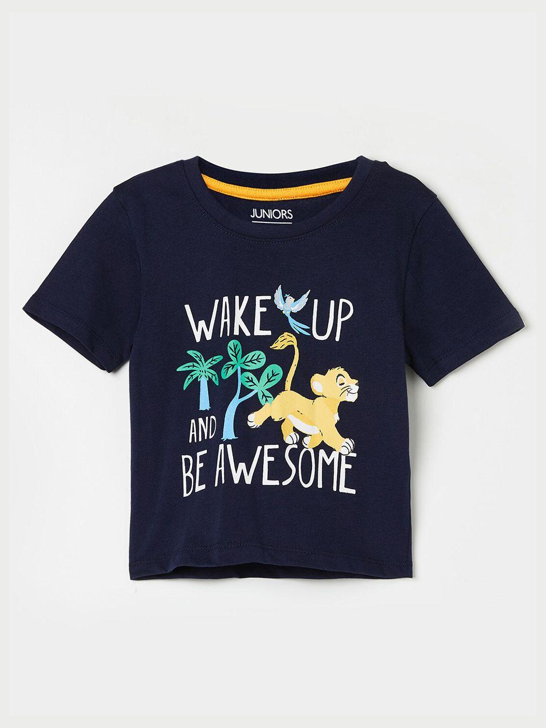 juniors by lifestyle boys navy blue printed t-shirt