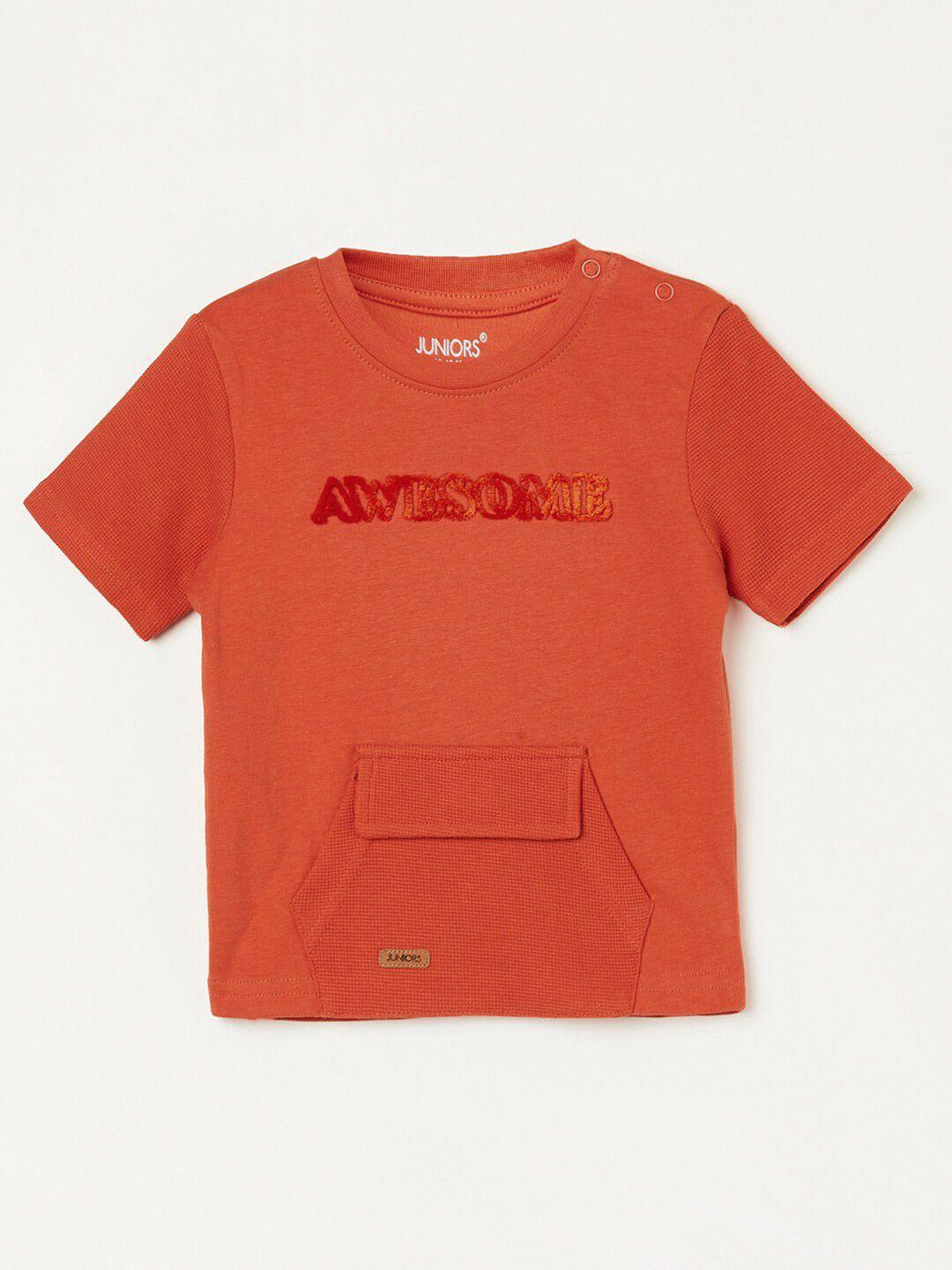 juniors by lifestyle boys orange typography printed applique t-shirt