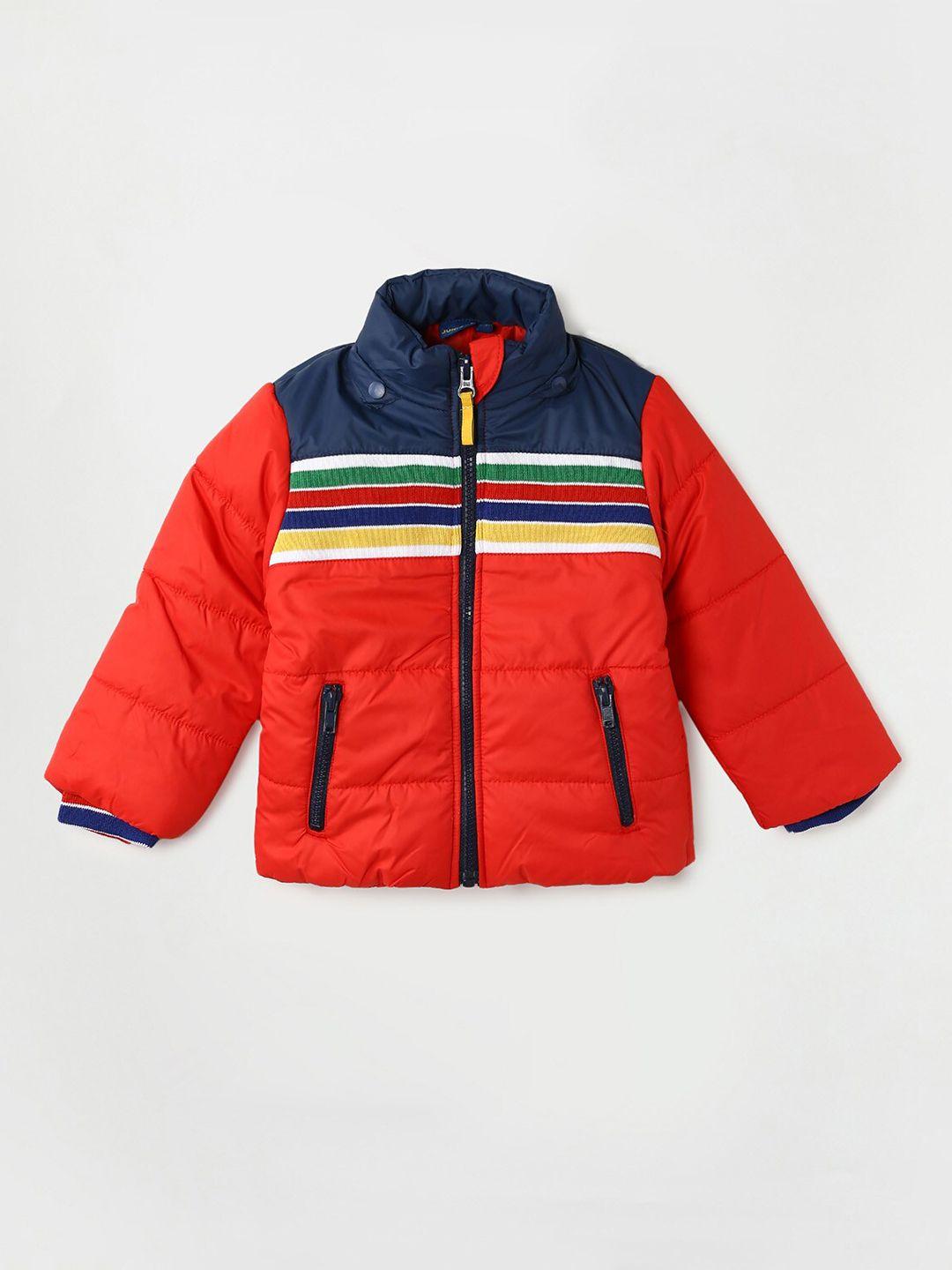 juniors by lifestyle boys red & navy blue colourblocked padded jacket