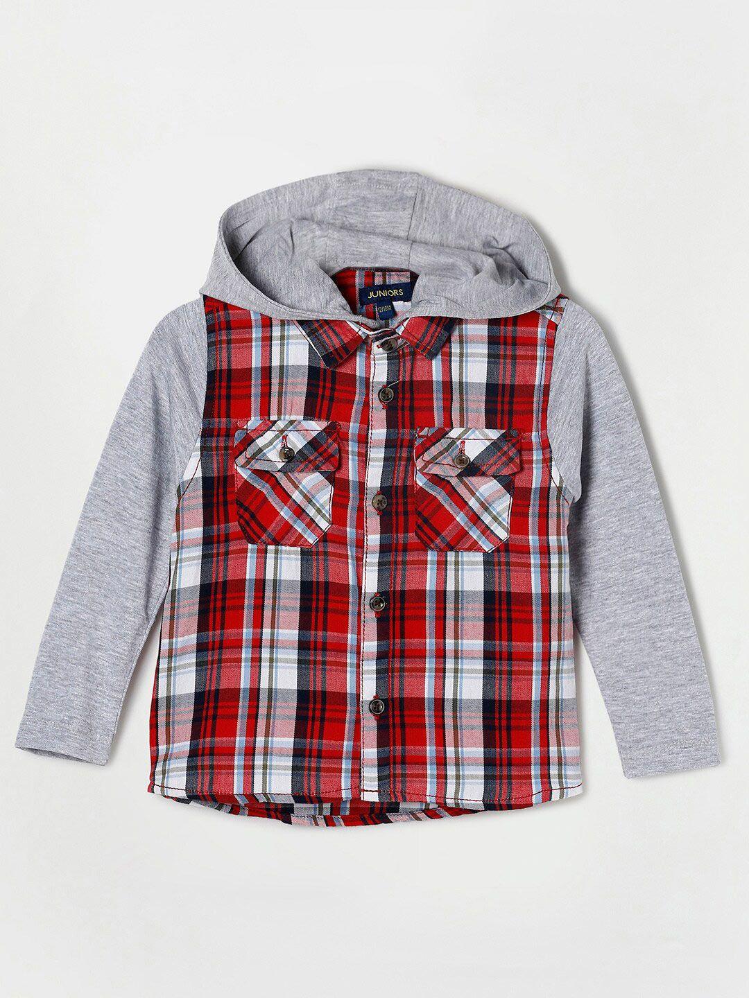 juniors by lifestyle boys red tartan checks pure cotton casual shirt