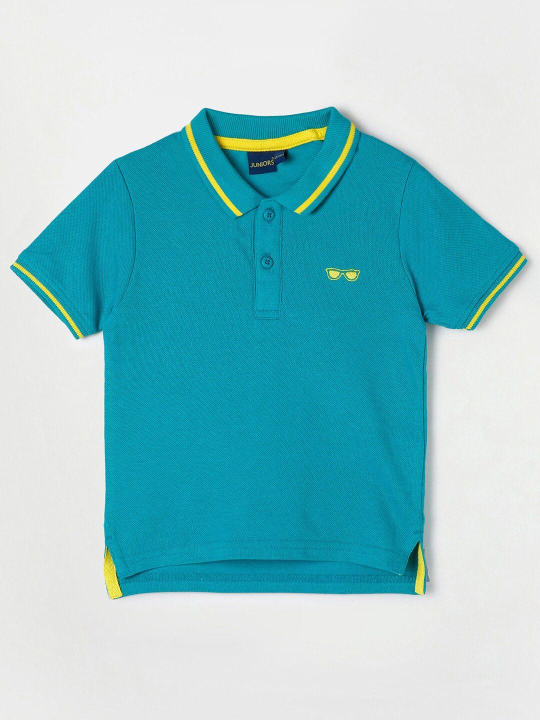 juniors by lifestyle boys turquoise blue & yellow polo collar cotton t-shirt