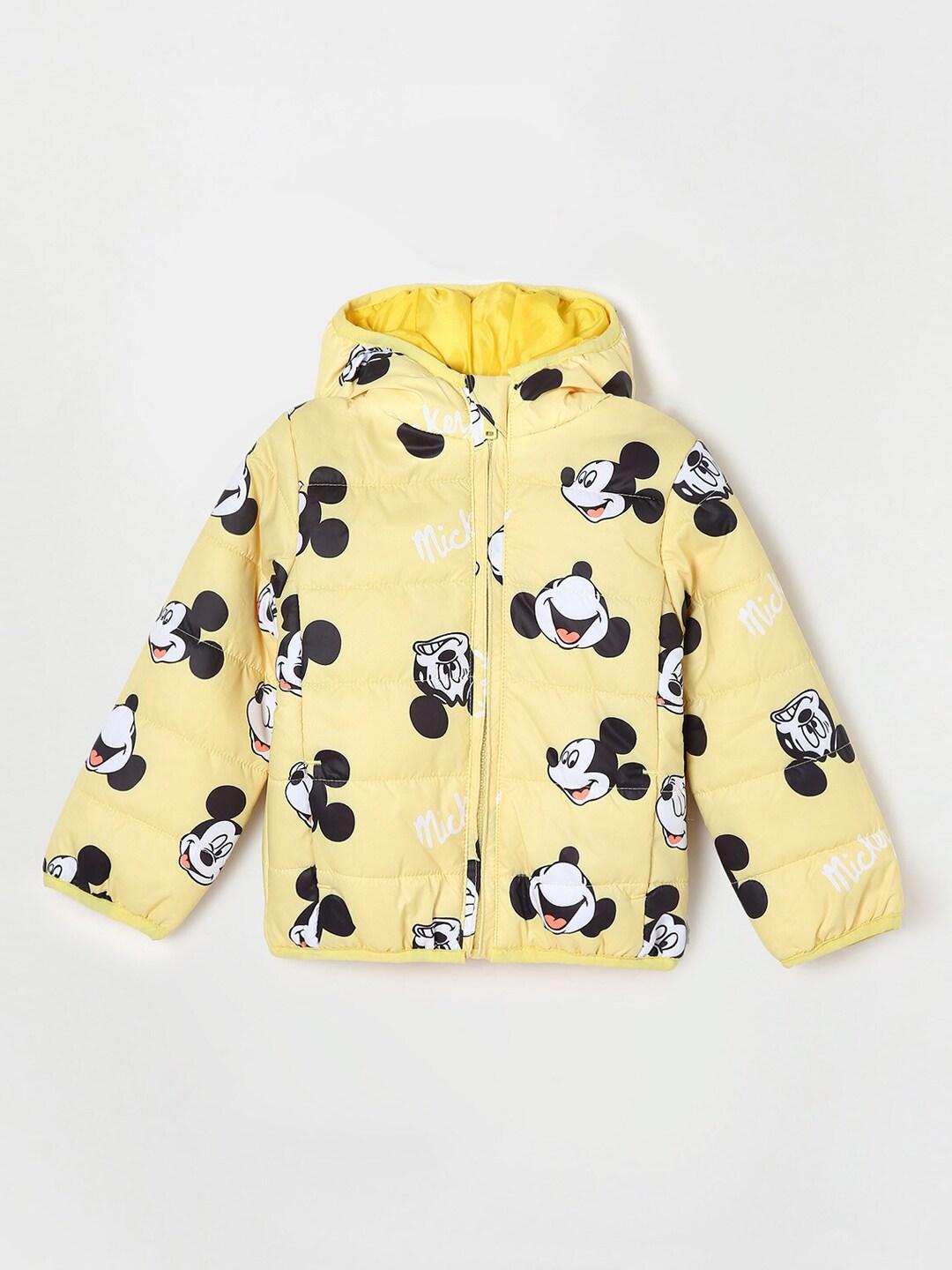 juniors by lifestyle boys yellow mickey mouse printed lightweight hooded puffer jacket