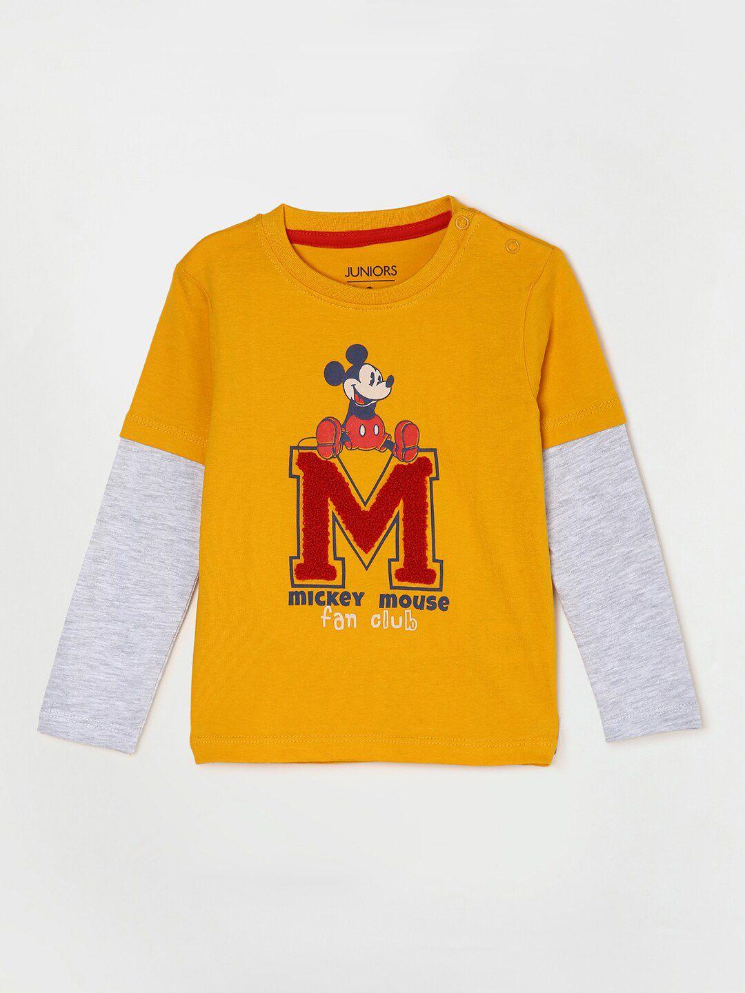juniors by lifestyle boys yellow mickey mouse printed t-shirt