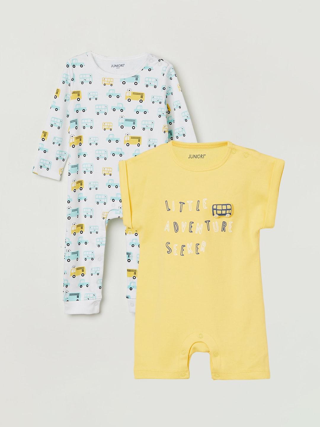juniors by lifestyle infant boys pack of 2 printed pure cotton rompers