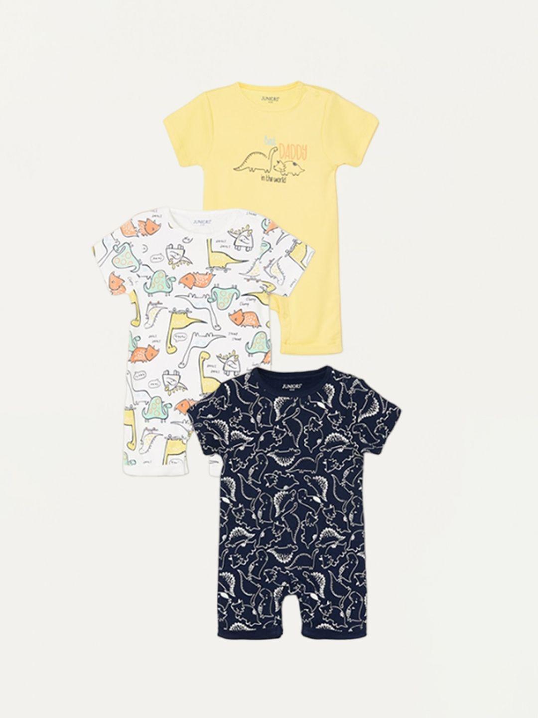 juniors by lifestyle infant boys pack of 3 pure cotton printed rompers
