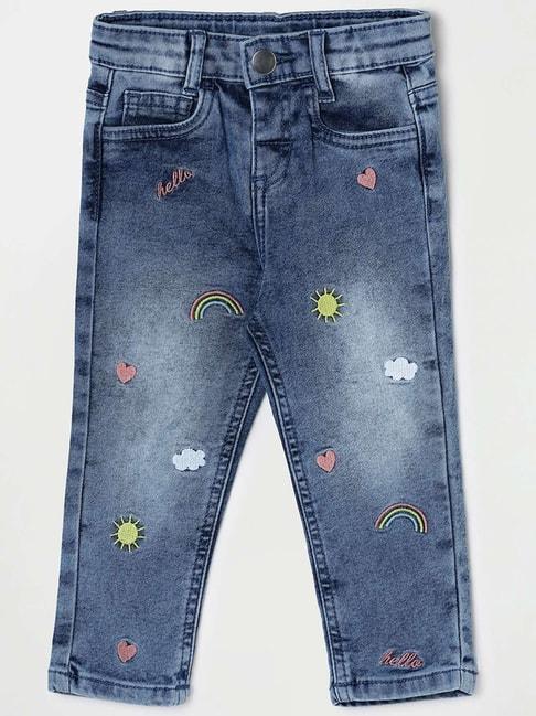juniors by lifestyle kids blue cotton embroidered jeans