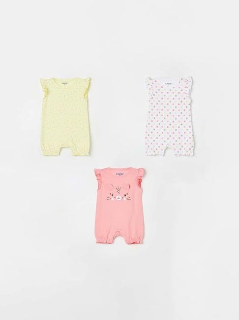 juniors by lifestyle kids multicolor cotton printed rompers (pack of 3)