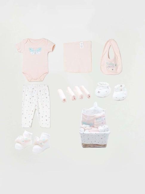 juniors by lifestyle kids pink & white cotton printed onesie set
