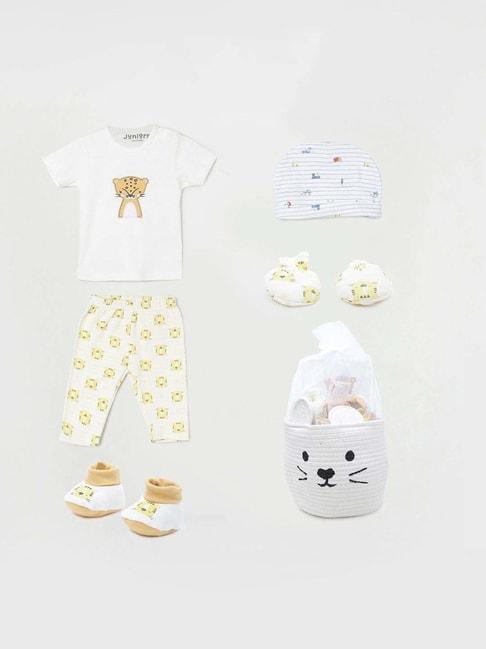 juniors-by-lifestyle-kids-white-&-yellow-cotton-printed-t-shirt-set