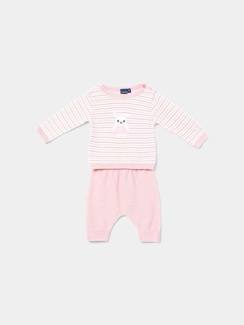 juniors-by-lifestyle-pink-&-white-cotton-striped-full-sleeves-tee-set