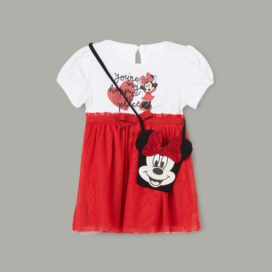 juniors girls minnie mouse colourblocked fit & flare dress