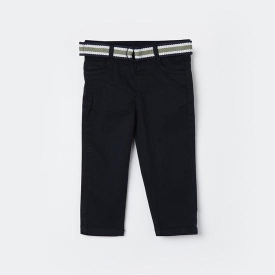 juniors boys solid slim fit trousers with belt