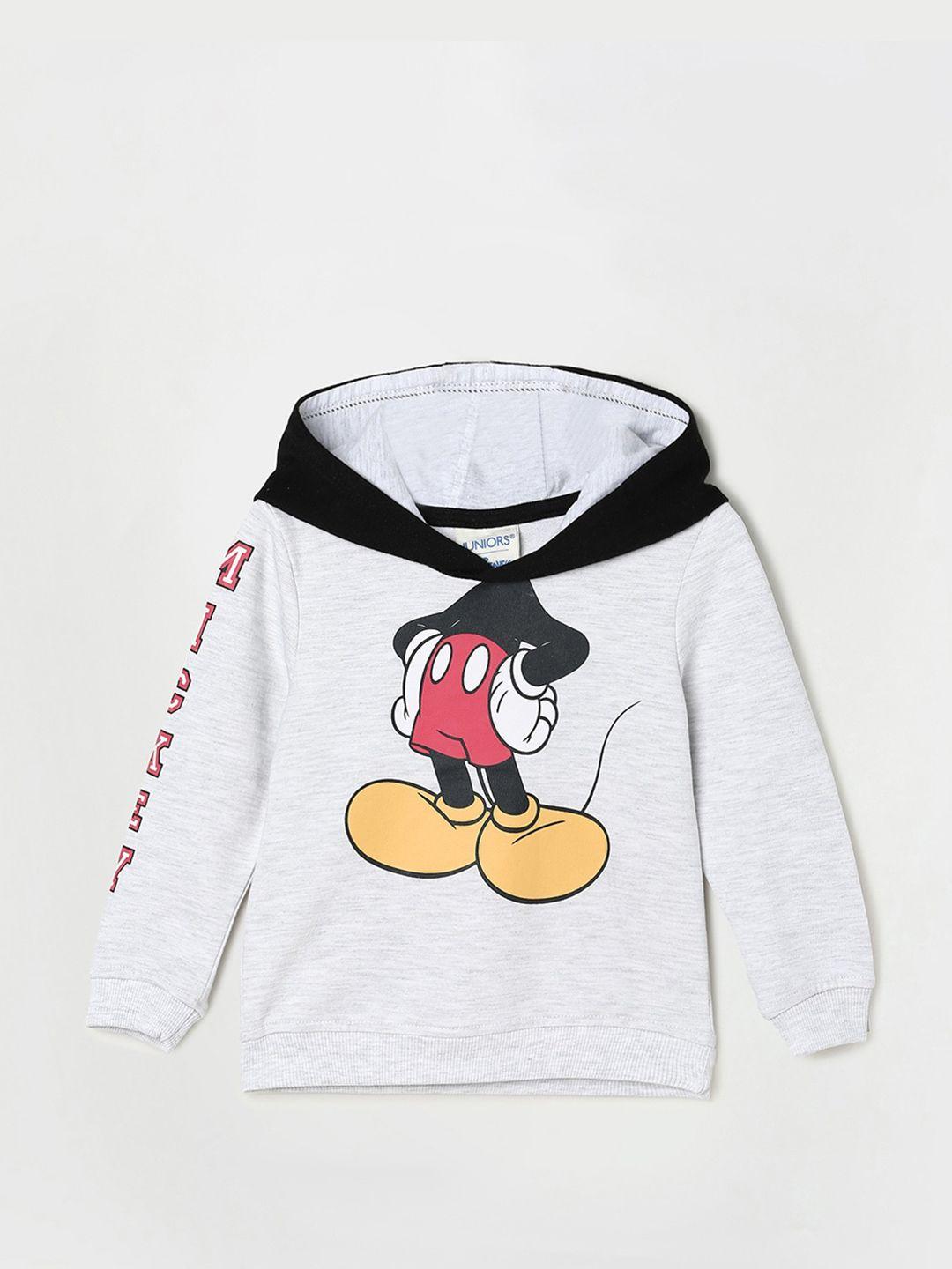 juniors by lifestyle boys grey melange printed cotton hooded sweatshirt