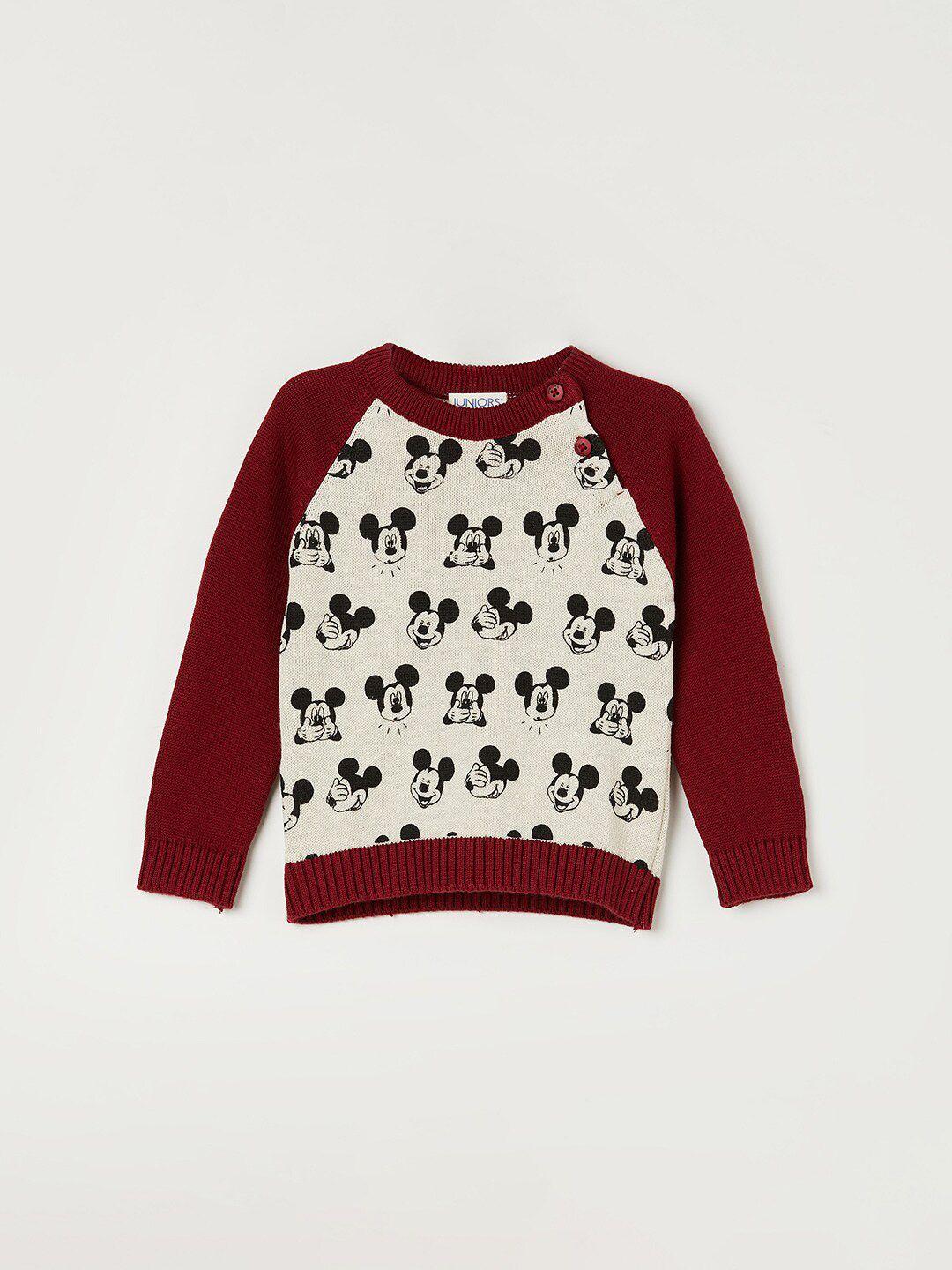 juniors by lifestyle boys maroon & white printed pure cotton pullover