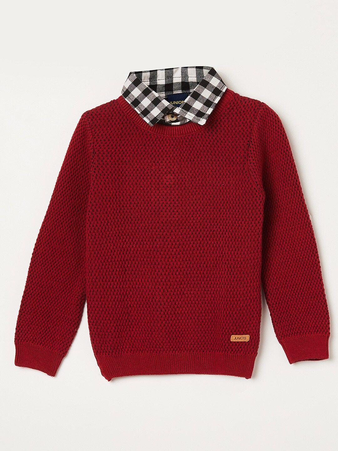 juniors by lifestyle boys maroon ribbed cotton pullover sweaters