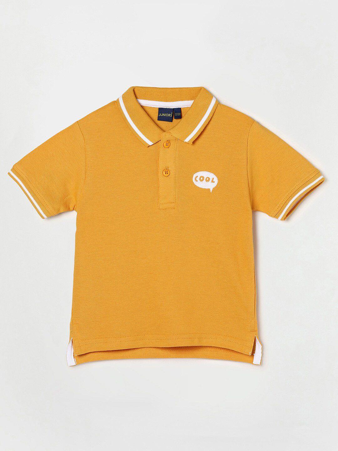 juniors by lifestyle boys mustard yellow & off white typography polo collar pure cotton t-shirt