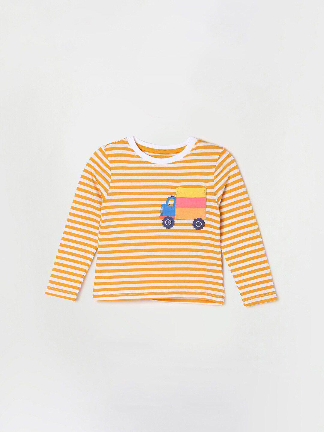 juniors by lifestyle boys mustard yellow striped printed cotton t-shirt