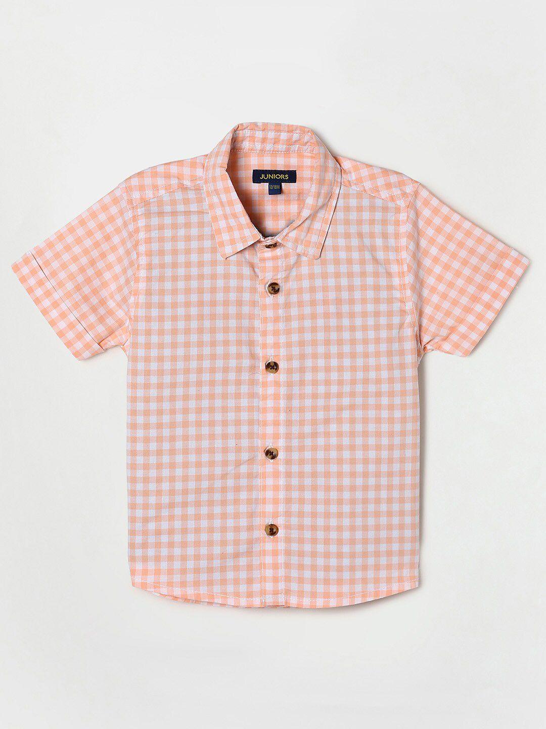juniors by lifestyle boys orange checked casual shirt