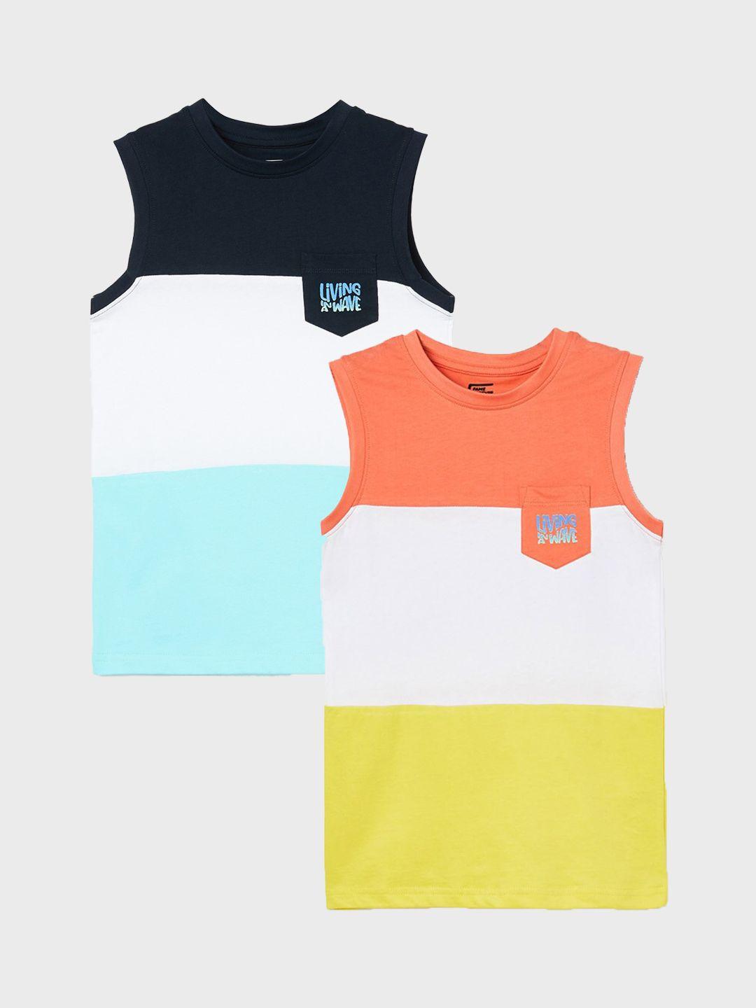 juniors by lifestyle boys pack of 2 colourblocked cotton t-shirt
