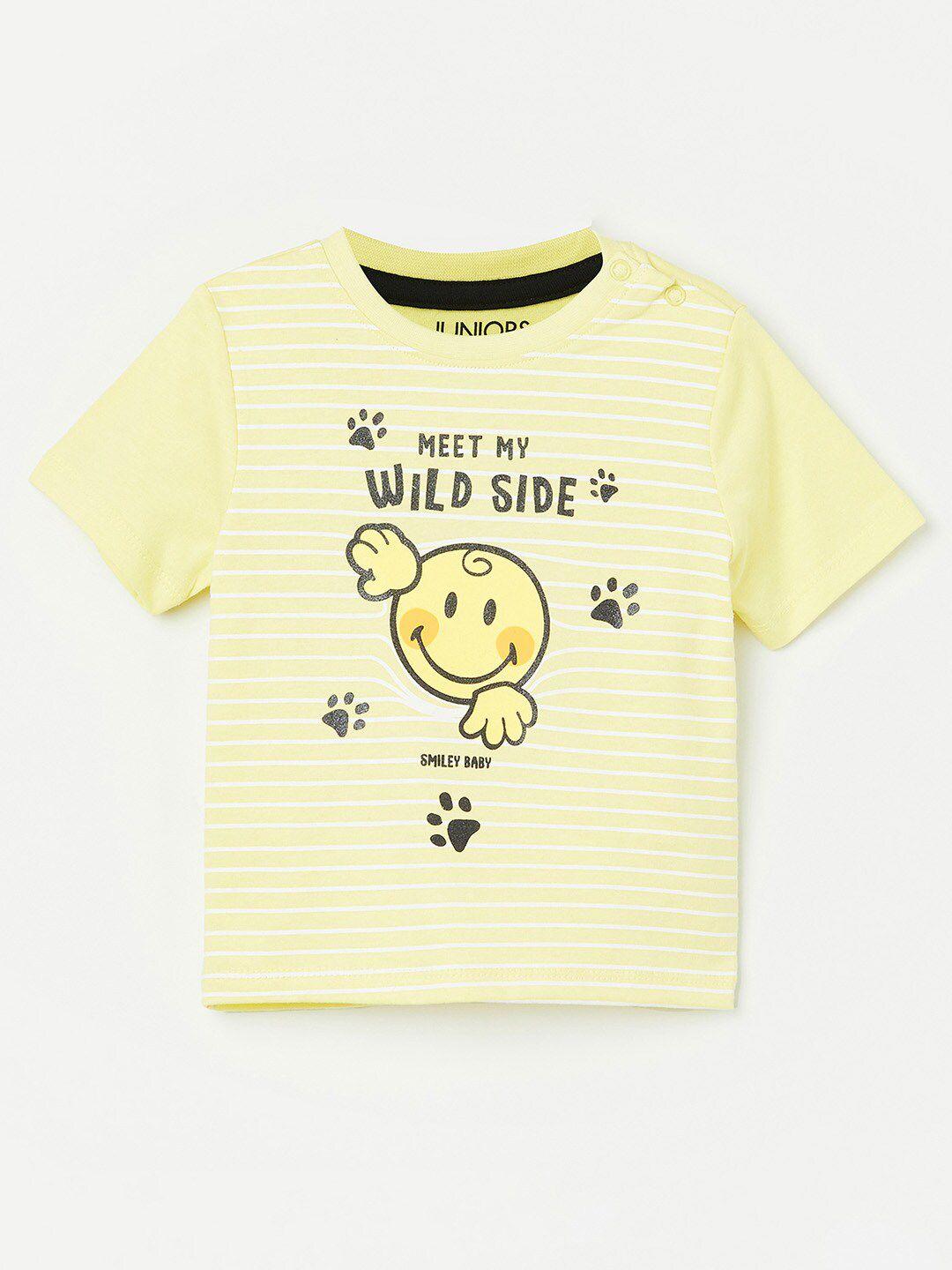 juniors by lifestyle boys yellow & white striped pure cotton t-shirt