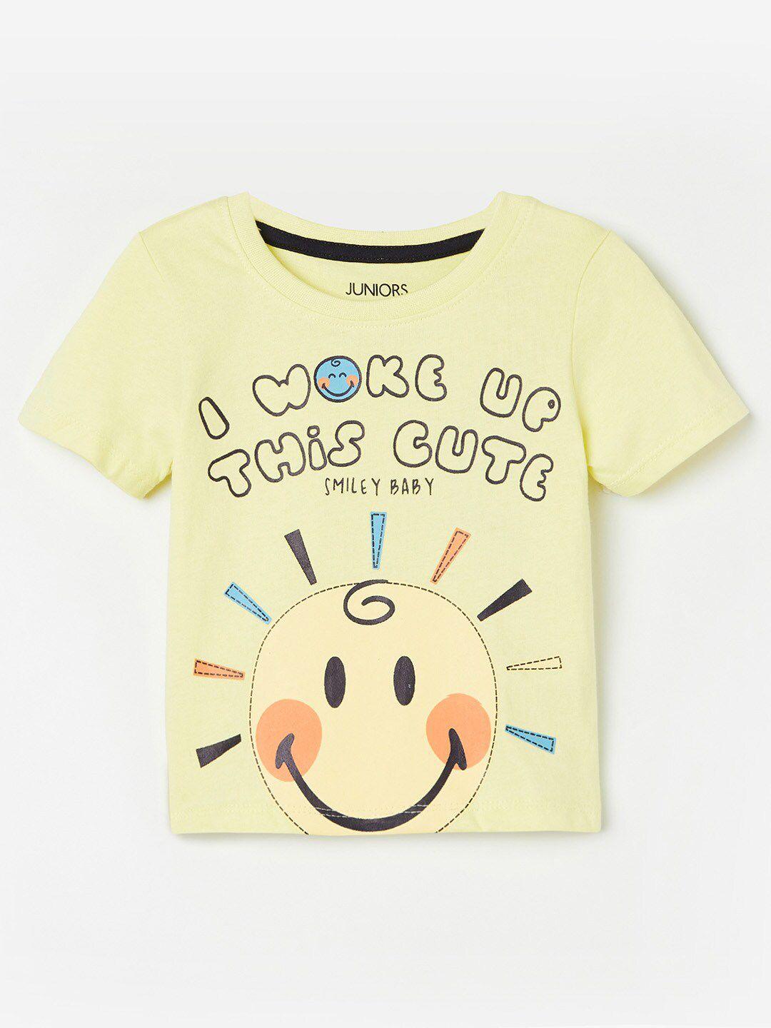 juniors by lifestyle boys yellow printed applique t-shirt