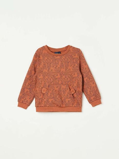 juniors by lifestyle brown cotton printed full sleeves sweatshirt