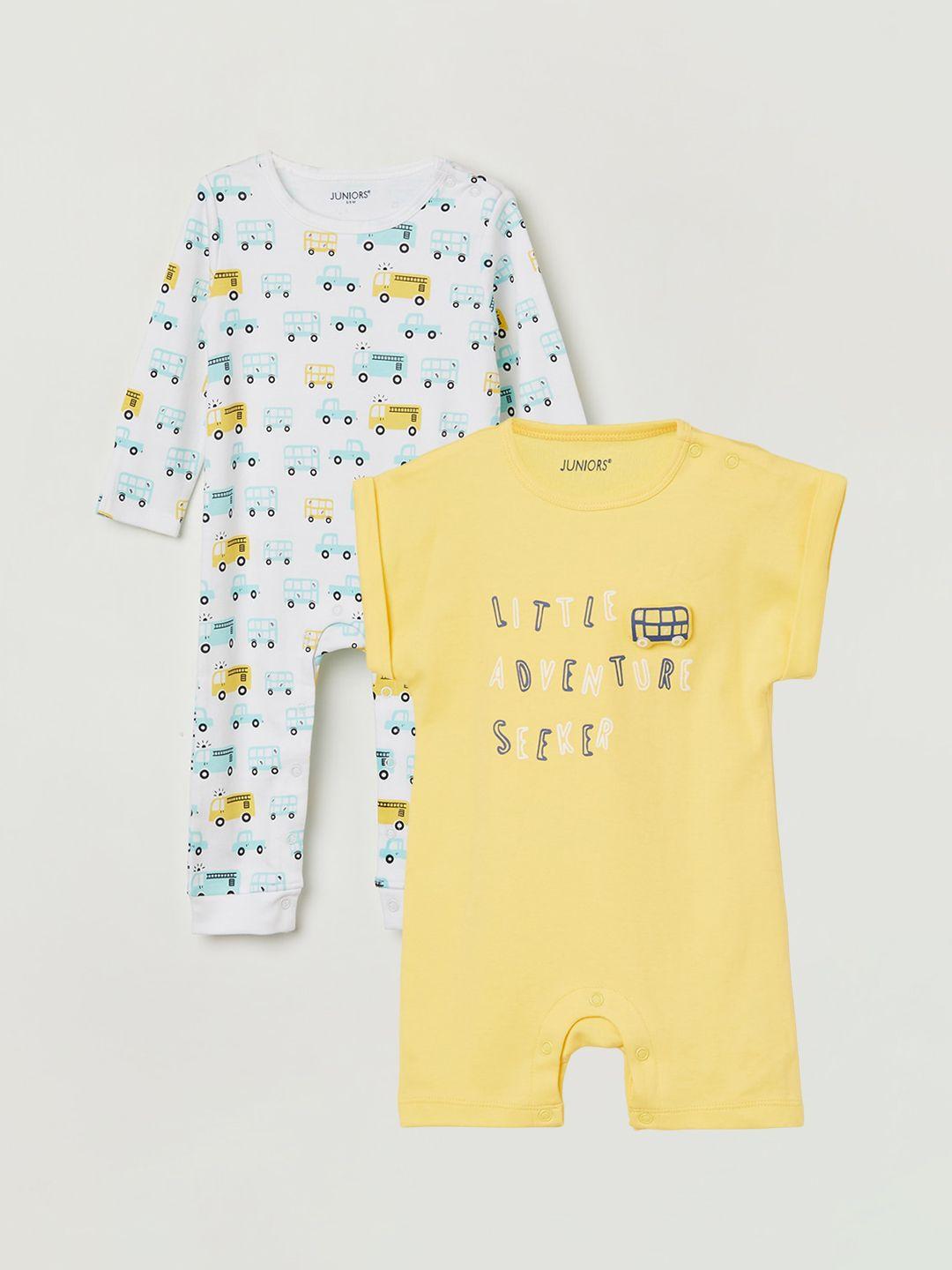 juniors by lifestyle infant boys pack of 2 printed pure cotton rompers